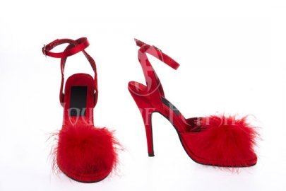 Satin stiletto slippers with detachable marabou 